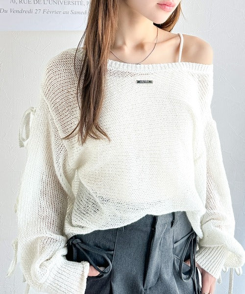 mily bilet】大人のきらめき。プレートデザイン透かし編み袖リボン