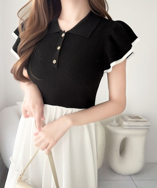 mily bilet】スタイルアップの極み！フィット＆フレアな大人ポロ襟