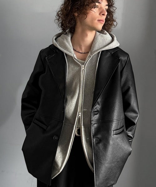 最終値下げ価格【omekashi】フェイクレザーテーラードジャケット 最終値下げ価格【omekashi】フェイクレザーテーラードジャケット