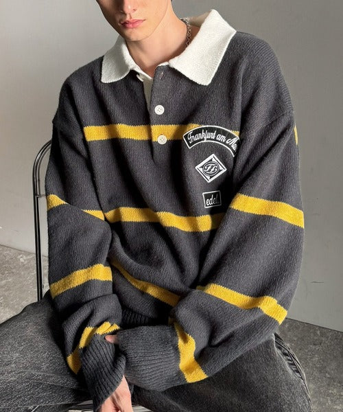 JaVaジャバコラボ》ワッペンデザインラガーポロニット（長袖