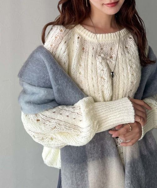 着るだけで上級者見えが叶う1枚♪ポコポコ透かし編みニットPO