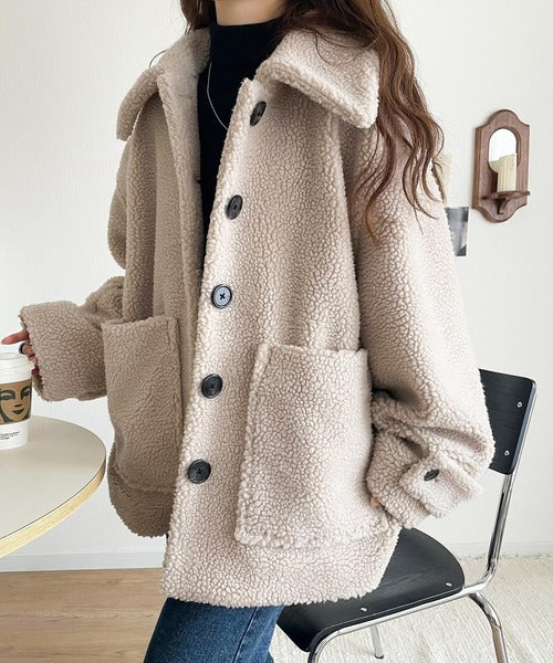 JaVaジャバコラボ》纏う大人ボアが包み込む♪ボアショートブルゾン