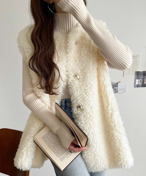 もこもこ感が愛らしい♪暖か前後2wayプードルボアベスト ce1265015