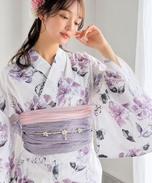 2点セット】甘く、上品に彩り添える。花柄モチーフ浴衣（浴衣・兵児帯