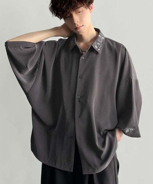 Theory 21aw エコレザードルマンスリーブシャツ ポリエステルライトトロ ドルマンスリーブレギュラーカラーシャツ S/S