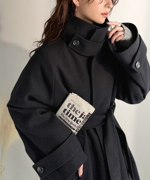 360度上品魅せ。衿2way比翼スタンドウール調ステンカラーコート