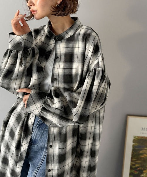 着方自在でロングシーズン活躍◎柄アソートバンドカラービッグシャツ