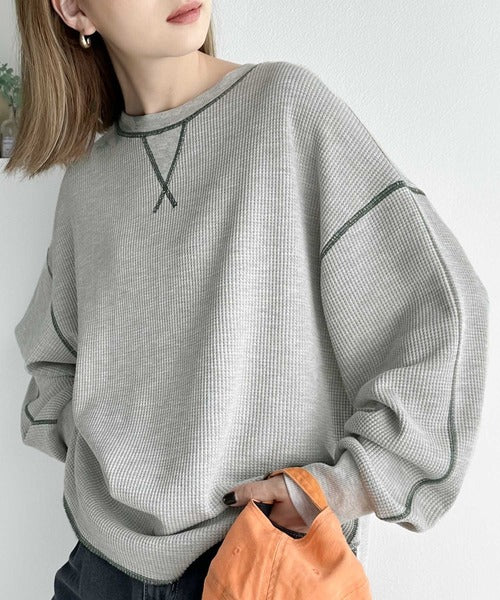 JaVaジャバ 別注》シンプルなのに格上げ。2way配色ワッフルロンTee