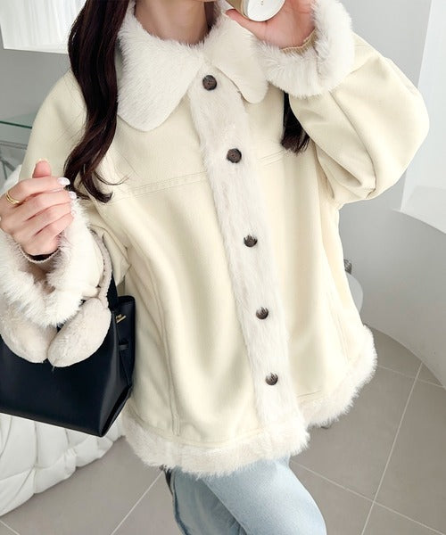 mily bilet】甘さと気品で冬を楽しむ。ファー切り替えスウェードライク