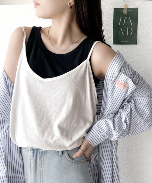 コーデの幅が広がる。ロング丈レイヤード無地キャミソール(袖なし