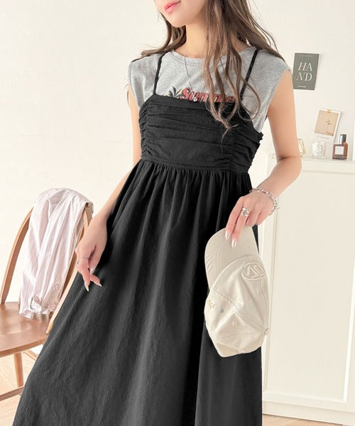 360度大人可愛い♪フロントギャザーバックリボンデザインキャミ