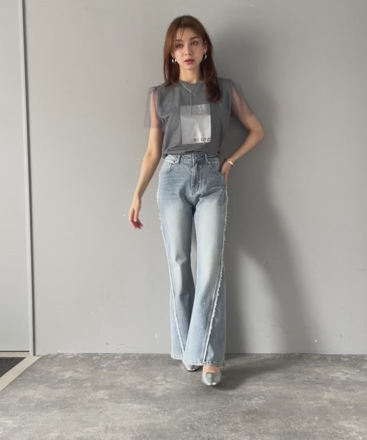 mily bilet】とにかく美脚！サイドフリンジ使いヴィンテージ風デニム