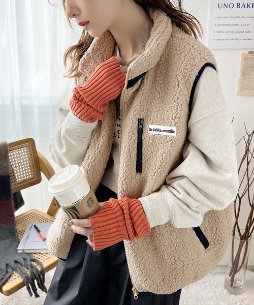 WAAC ボアベスト　ジャケット サイズ2 アイボリー JaVa ジャバコラボ》瞬時にお洒落。ふわもこ配色ボアベスト jv1010184