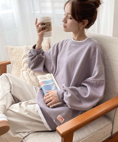 JaVaジャバ コラボ》ボリューム袖 裏起毛無地ビッグシルエット