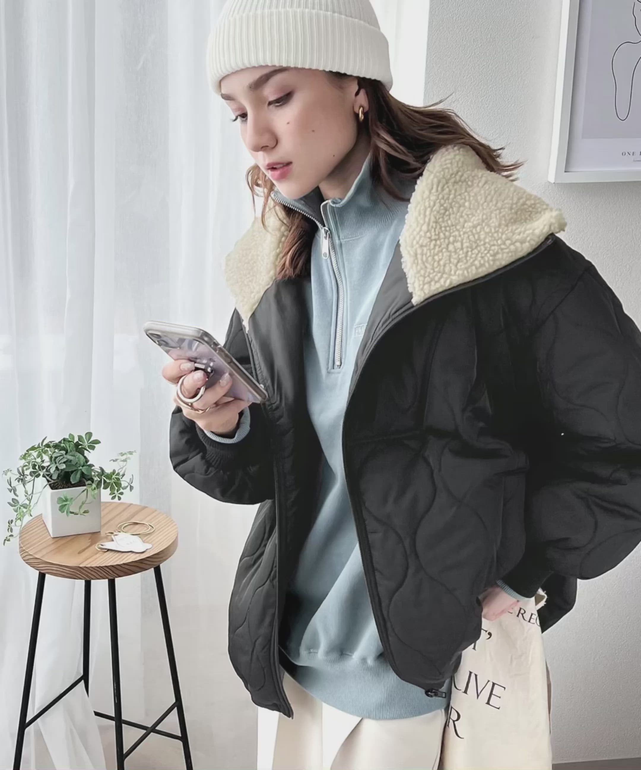 ジャケット/アウターUSA高級デパート購入　ケネスコール　暖か　ボア襟 中キルティングコート　新品