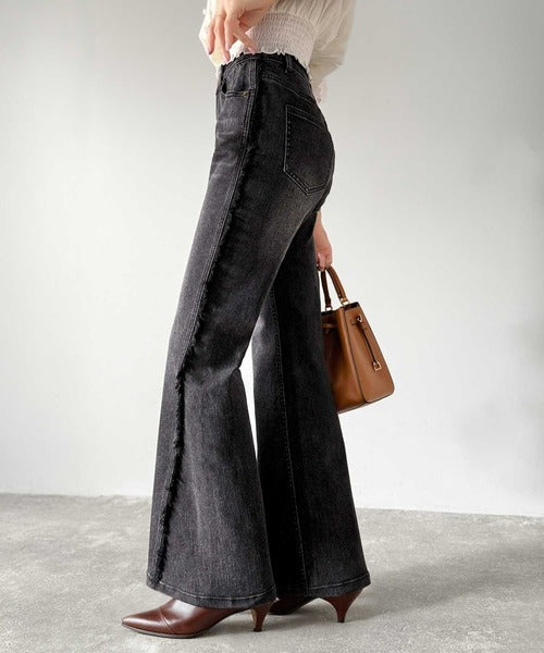 mily bilet】とにかく美脚！サイドフリンジ使いヴィンテージ風デニム