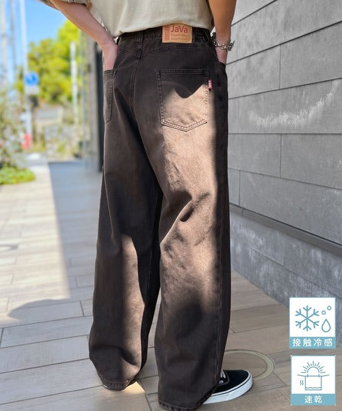 ヴィンテージ加工3タックワイドバルーンデニムパンツ／Vintage-Washed