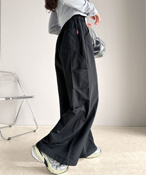 黒 ペイントスプラッター コットンワイドパンツ JaVa ジャバ別注》ワイドな今っぽシルエット☆メンズライク裾ドロスト