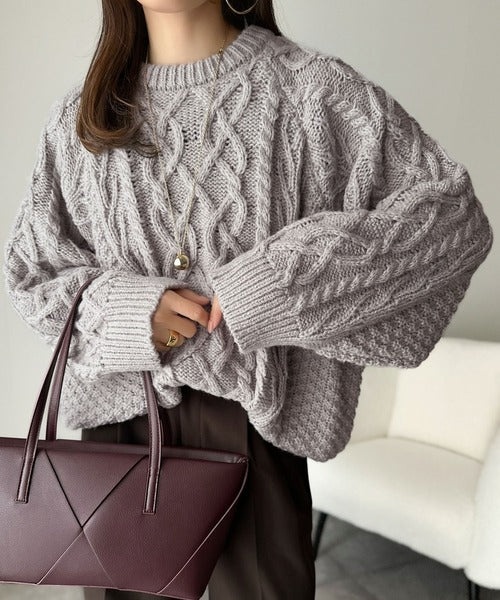 ざっくり感で一瞬でこなれ顔◎立体アラン柄ローゲージケーブルニット