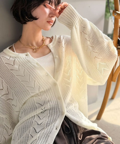 【新品未使用】coyseio 柄カーディガン 長袖 アイボリー Classical Evon】レトロな編み柄で華やぐ1枚。着回し抜群の 前後2way