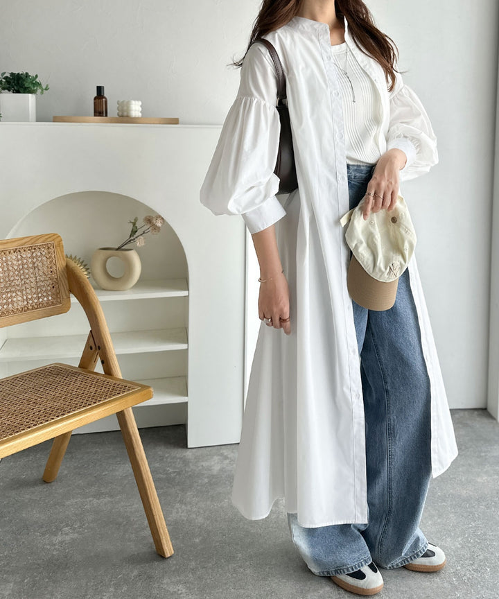 着方自在でロングシーズン活躍◎柄アソートバンドカラービッグシャツ