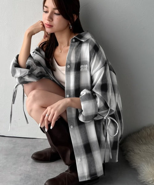mily bilet】アレンジ自在！2wayオフショルチェック柄襟シャツ（長袖