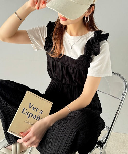 大人っぽ可愛いを叶える！楊柳ストライプ素材フリルギャザーショルダー