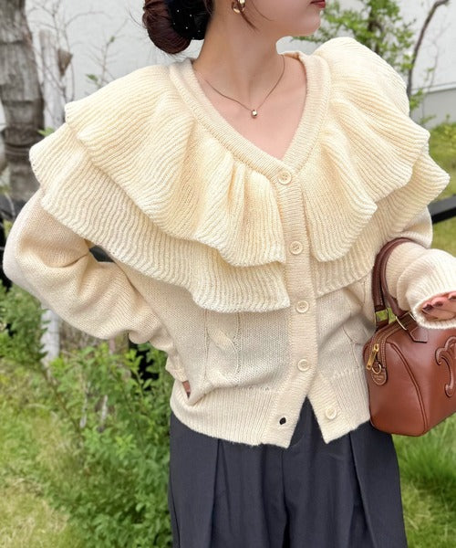 mily bilet】1枚で華やぐデザイン。ビッグフリルミックスニット