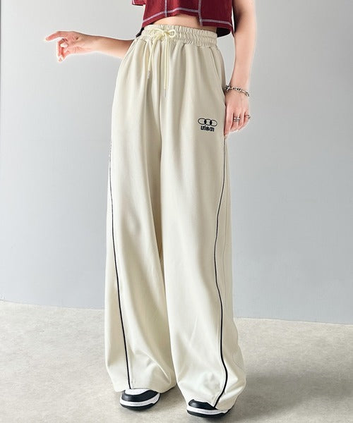 大人スポーティー。サイド切替ダンボールスウェットパンツ