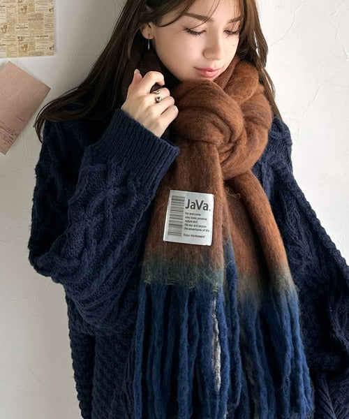 JaVaジャバコラボ》ふんわりあったか。配色ボリュームマフラー