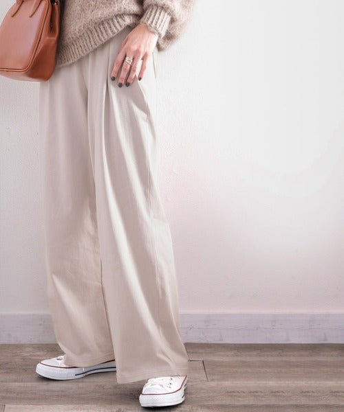 綿100％!夏に大活躍!大人上品な涼やかカットカラーイージーパンツ