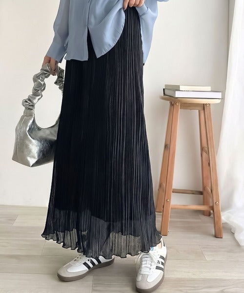 ★美品★イッセイミヤケ　プリーツスカート　M シアー　ランダム　異素材 光沢 ☆美品☆イッセイミヤケ プリーツスカート M シアー ランダム 異素材