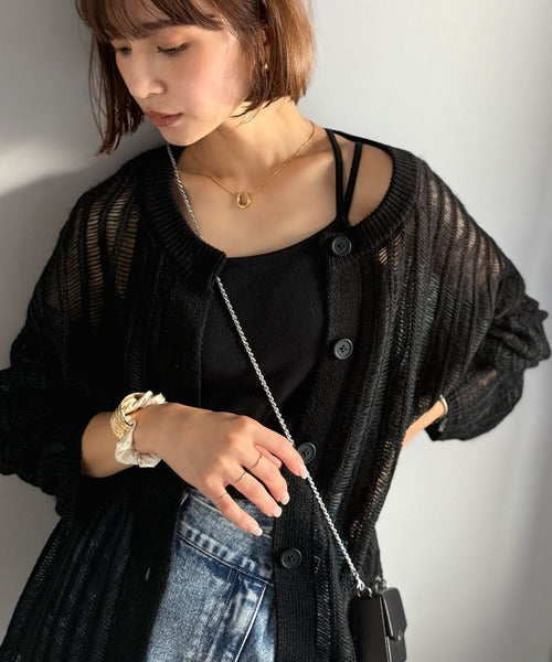 ふんわり×ゆるっと。前後2way針抜きリブ編みカーディガン（長袖