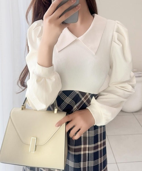 mily bilet】愛され要素がぎゅっと盛り♪シャツ襟チェックアシメフリル