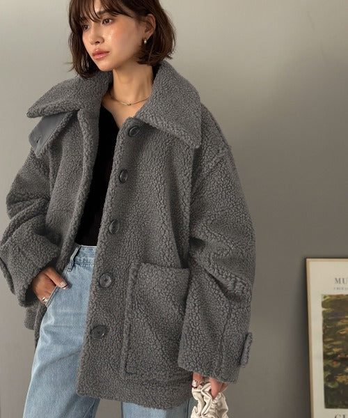 JaVaジャバコラボ》纏う大人ボアが包み込む♪ボアショートブルゾン