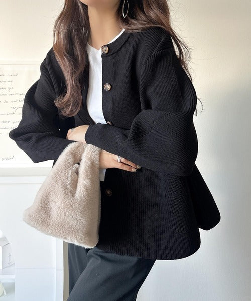 COLUMN コラム ペプラム ニット カーディガン 22AW カシミヤ混 白 着るだけでメリハリ美人♪シーンで選べる2way仕様。2wayペプラムニット