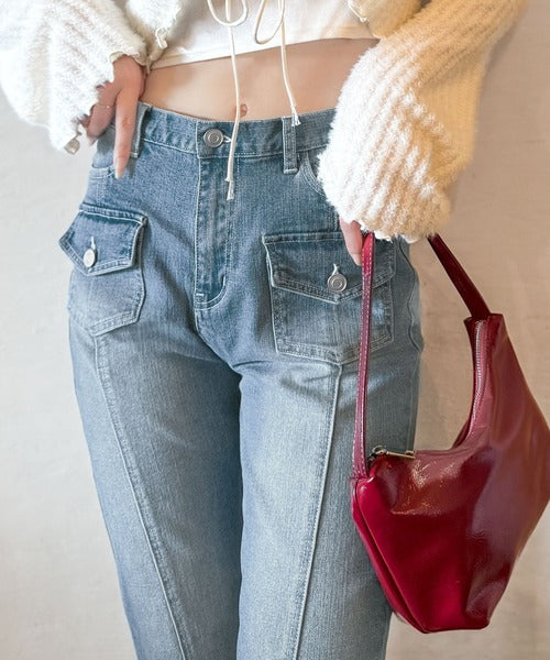 mily bilet】脚、盛れすぎ注意！ポケットデザインストレッチフレア