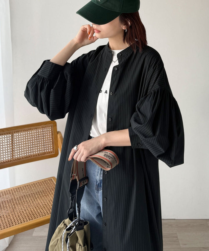 着方自在でロングシーズン活躍◎柄アソートバンドカラービッグシャツ