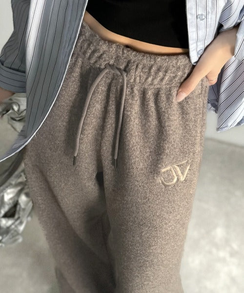 JaVaジャバコラボ》裾ドロストロゴ刺繍ミックス調フリースパンツ