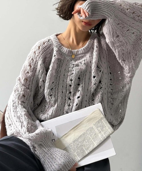 着るだけで上級者見えが叶う1枚♪ポコポコ透かし編みニットPO