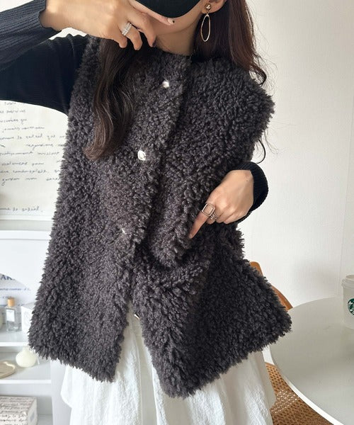 もこもこ感が愛らしい♪暖か前後2wayプードルボアベスト ce1265015