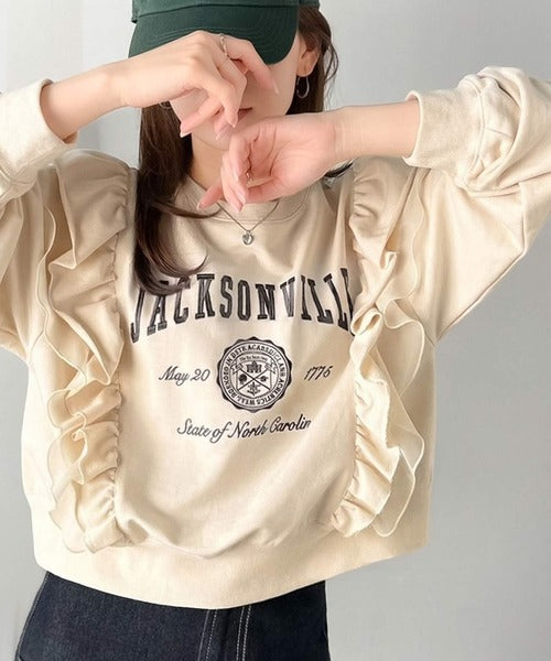 mily bilet】チュールとフリルで甘く着る。ダブルフリルカレッジロゴ