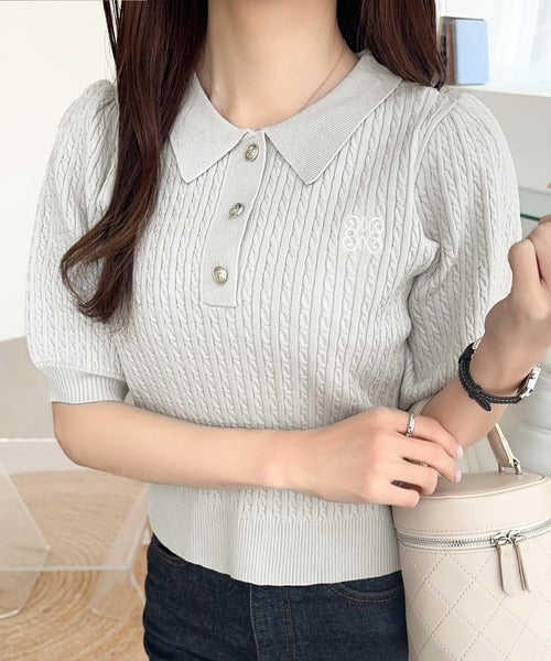 mily bilet】きちんと上品大人キュート。胸刺繍ケーブルニット