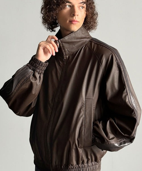 Classical Origin】High-Neck Leather Track Jacket／ハイネックレザー