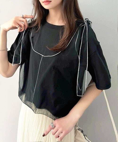 華やかレイヤード！綿100％チュールドッキングマルチウェイ半袖