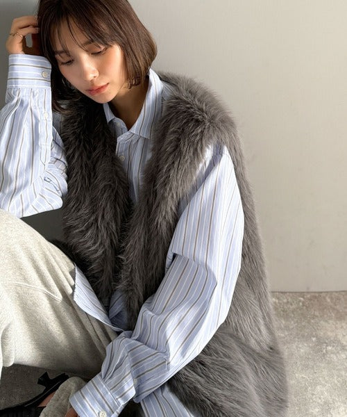 高級感をレイヤード。ふわふわミックスシャギーファーベスト ce1010457