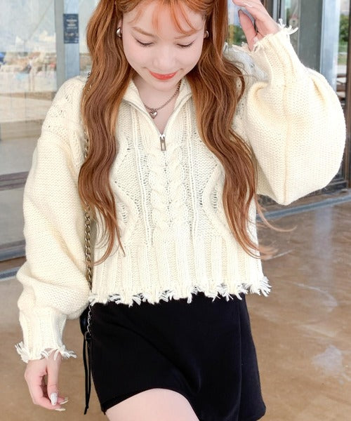 mily bilet】大人カジュアルに遊び心を。ダメージハーフジップ