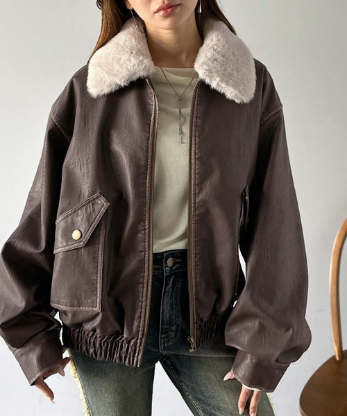 mily bilet】ファー襟取り外し可能◎ヴィンテージライクダメージ