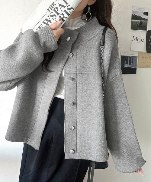 シンプルで洗練されたデザインが魅力！サイドドロスト比翼ニット