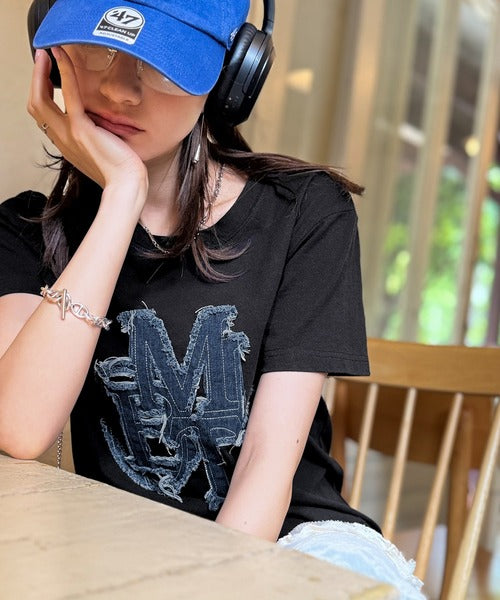 mily bilet】遊び心を忍ばせておしゃれを一新。デニムフリンジワッペン